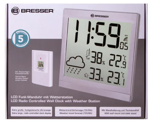 görüntü Bresser TemeoTrend JC LCD RC Weather Station (Wall clock), silver,  11