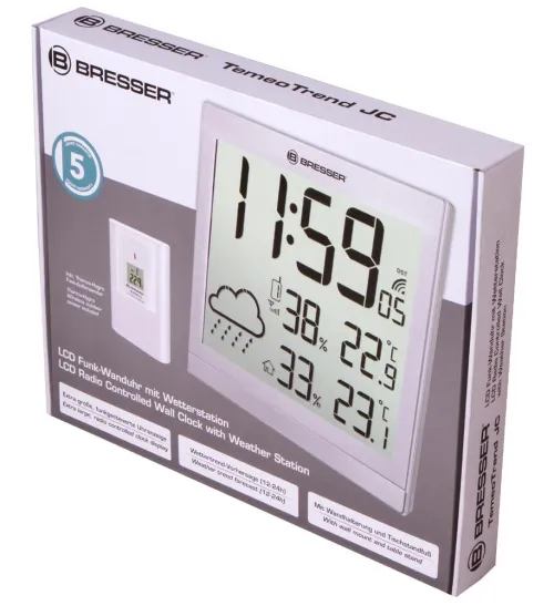 görüntü Bresser TemeoTrend JC LCD RC Weather Station (Wall clock), silver,  10