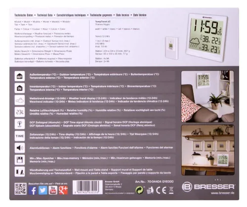 fotoğraf Bresser TemeoTrend JC LCD RC Weather Station (Wall clock), white,  12