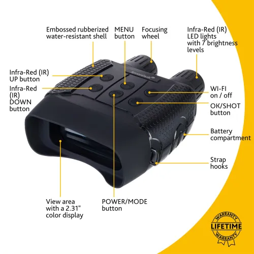 resim Levenhuk Halo 13X Wi-Fi Dijital Gece Görüşlü Binoküler Dürbün,  13