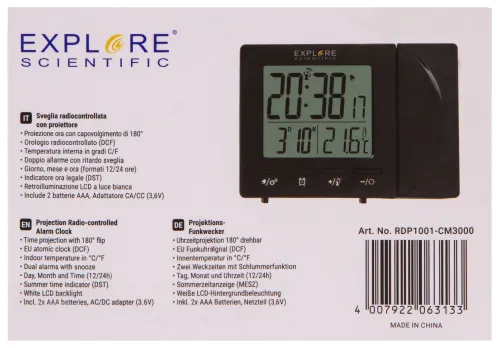 görüntü Explore Scientific RC Digital Projection Clock with Indoor Temperature, black,  17